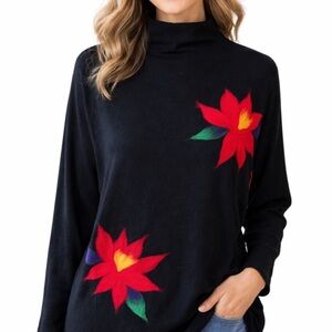 NWT Aaeda Luscious Women’s Sweater — Black with red flowers size xs